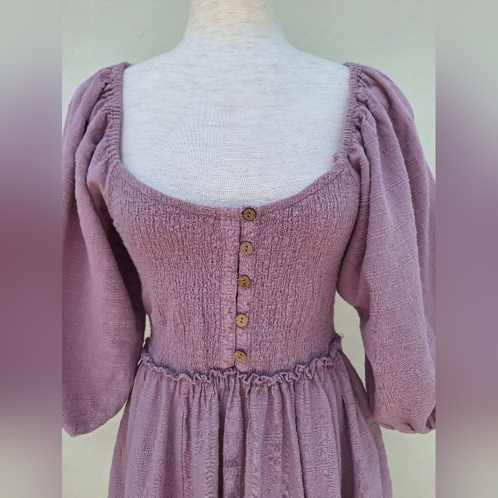 Free People Lavender Puff Sleeve Smocked Mini Dress - Picture 3 of 11